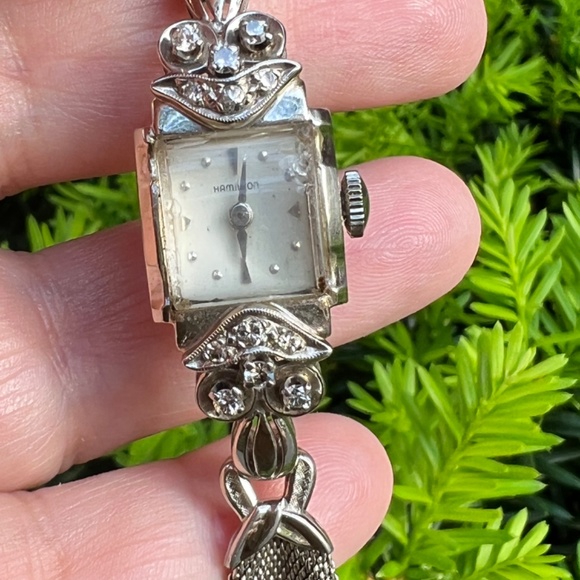 ANTIQUE VINTAGE LADIES 14K WHITE GOLD HAMILTON DIAMOND WRIST WATCH WORKING CONDT - Picture 16 of 16